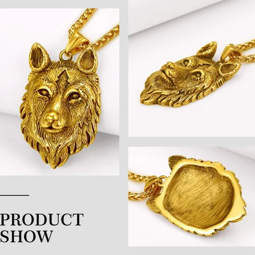 Miniatura 6 de Richsteel Necklaces for Men 316 Stainless Steel18K Gold PlatedBlack Wolf Pendant Viking Nordic Jewelry