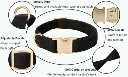 Miniatura 2 de Collar de algodón suave para perro con hebilla de metal, ajustable, resistente, cómodo, collares de pana para perros pequeños, medianos y grandes