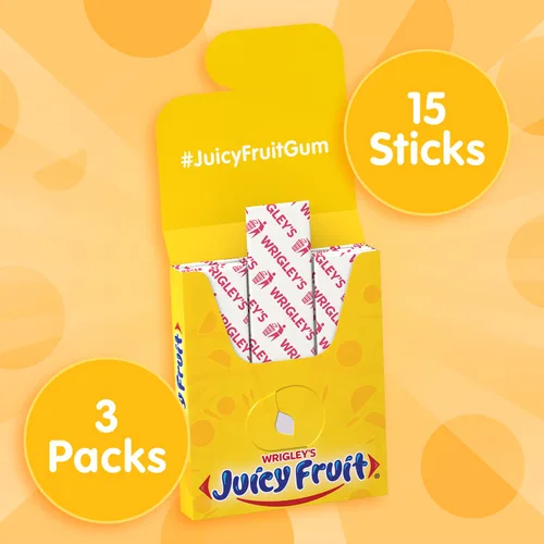 Miniatura 4 de JUICY FRUIT Gum, Goma de mascar original, caramelos a granel envueltos individualmente, 45 unidades, 3 paquetes, a granel
