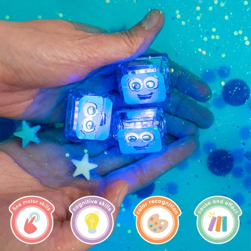 Miniatura 7 de Juguete de baño activado por agua Glo Pals con 6 cubos luminosos reutilizables para juegos sensoriales (Blair)