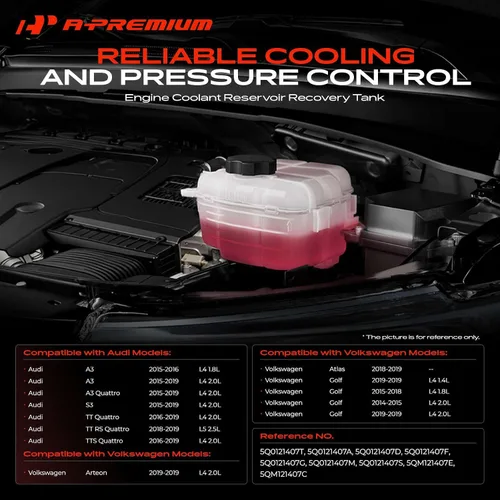 Miniatura 2 de A-Premium Tanque de depósito de recuperación de desbordamiento de refrigerante [con tapa] Compatible con Volkswagen Jetta, Golf, Golf Alltrack, Golf