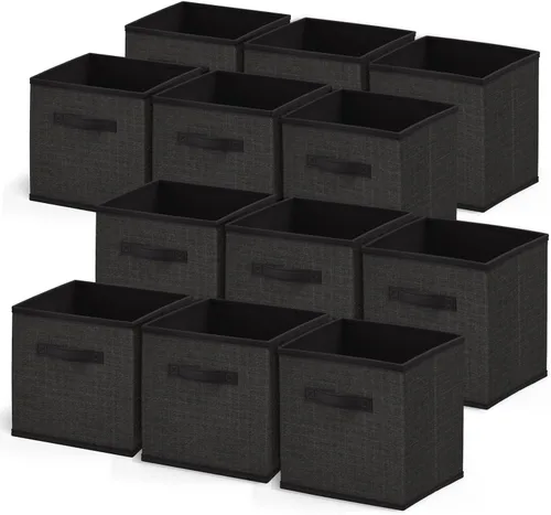 Miniatura 9 de Nestl Contenedores de almacenamiento plegables de tela, organizador de 6 cubos con asas, negro, 11 pulgadas para dormitorio, sala de juegos y más