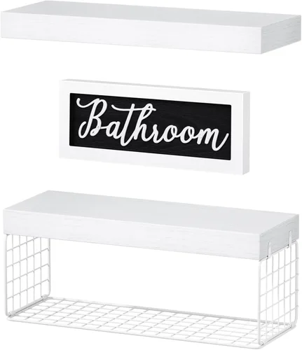 Miniatura 6 de QEEIG Estantes de baño sobre inodoro - Almacenamiento de papel montado en la pared, decoración de granja, decoraciones estéticas, señal de B. Blanco