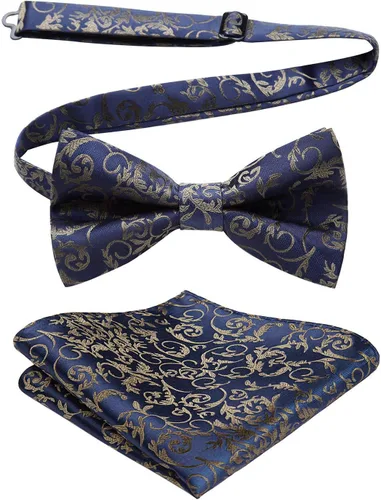 Miniatura 6 de HISDERN Bow Ties for Men Pre-tied Paisley Bow Ties Pocket Square Set Men's Bowtie Wedding Party