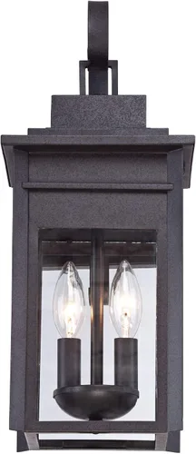 Miniatura 4 de Franklin Iron Works Bransford - Lámpara de pared rústica tradicional para exteriores, farol negro moteado gris, paneles de vidrio transparente de 17