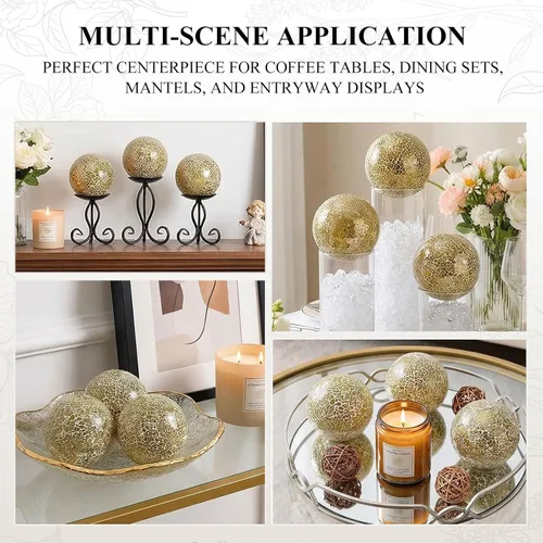 Miniatura 19 de DomeStar Juego de 3 bolas decorativas de 4 pulgadas de turquesa para cuencos, bolas de vidrio para centros de mesa, esfera de mosaico para Multicolor