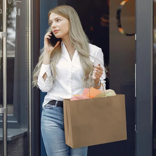Miniatura 2 de Prime Line Packaging Bolsas de regalo marrones, bolsas de compras de papel kraft grandes con asas para pequeñas empresas, boutiques, tiendas