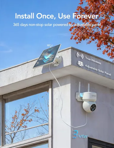 Miniatura 2 de GNCC Cámaras de seguridad solares inalámbricas para exteriores 2.4G WiFi, vista de 360°, funciona con energía solar/batería, detección humana AI