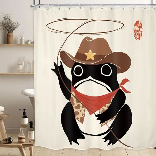 Miniatura 15 de Juego Divertido de Cortina de Rana Retro para Ducha, Juego de Baño 48x71 Pulgadas, Estilo Asiático Lindo, Arte Japonés Tradicional de Pato de Goma