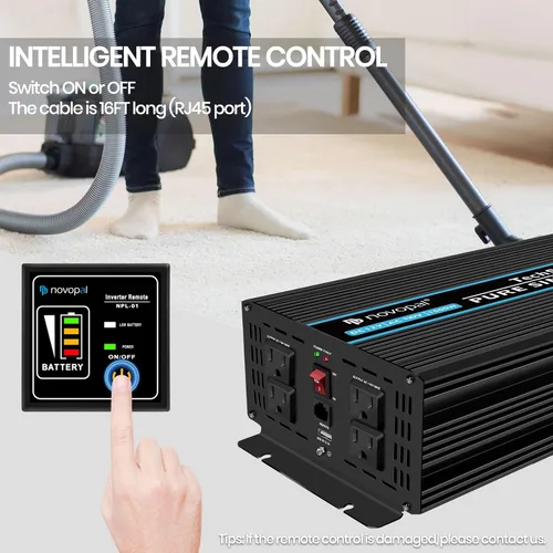 Miniatura 6 de NOVOPAL Inversor de corriente de onda sinusoidal pura de 1000 W, 1000 W, 12 V CC a 110 V 120 V CA, 4 salidas de CA, 1 puerto USB para automóvil, RV