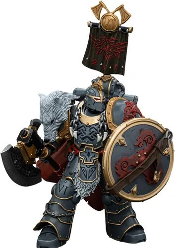 Miniatura 4 de JOYTOY 1/18 Warhammer 40,000 Figura de acción Space WolvesLegion Praetor con hacha de poder y escudo de combate, colección modelo 15 años + regalo