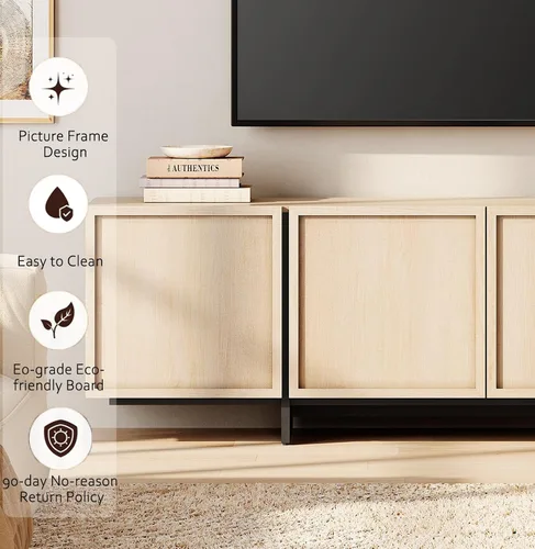 Miniatura 8 de WAMPAT Soporte moderno para TV de 32-75 pulgadas, centro de entretenimiento de madera con gabinetes de almacenamiento, mesa de consola de TV