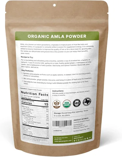 Miniatura 2 de Spicy Organic Amla Powder - 16 onzas (16.01 oz) Amalaki, USDA orgánico, sin OMG, 100% crudo y natural, probado en laboratorio para pureza, polvo