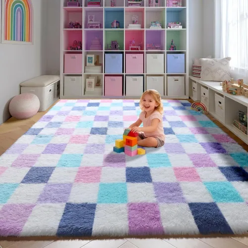 Miniatura 56 de KICMOR - Tapete a cuadros afelpado, peludo, mullido, color beige y blanco crema, pequeño, de 2 x 3 pies, para dormitorio, sala, junto a la cama