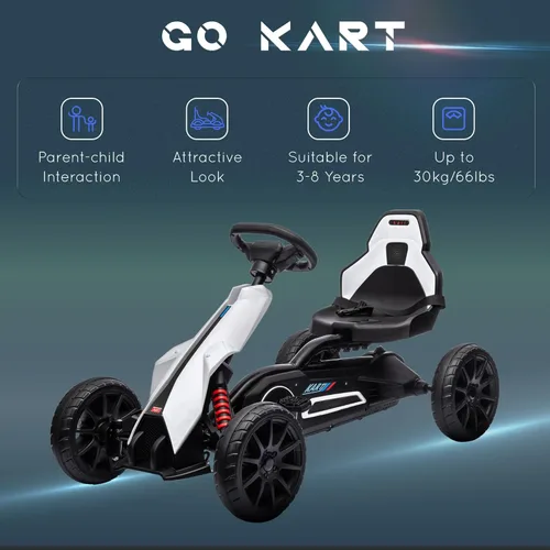 Miniatura 6 de Aosom - Go Kart de pedales para niños, juguete de paseo al aire libre con asiento ajustable, eje oscilante, freno de mano, 4 ruedas EVA Blanco