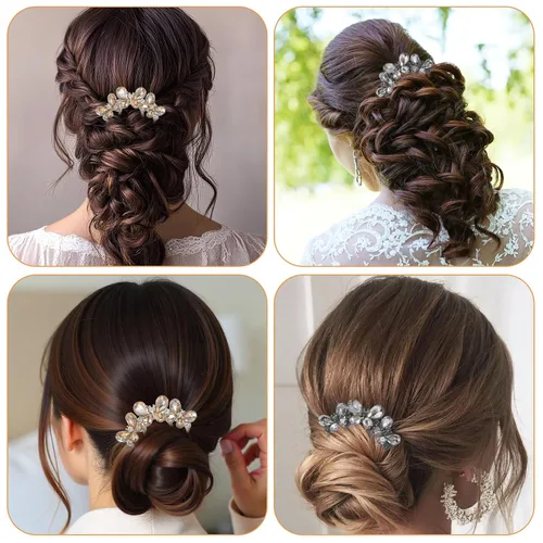 Miniatura 5 de 2 horquillas en forma de U, horquillas francesas, perlas, en forma de U, para moños, perlas, para mujeres, oro/negro