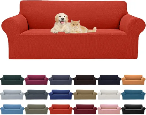 Miniatura 37 de Cupuamon Funda elástica para sofá de 1 plaza, funda protectora de muebles con parte inferior elástica de tela jacquard a cuadros pequeños para Beige