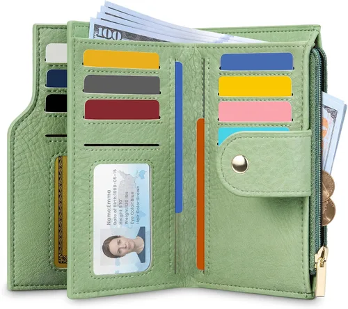 Miniatura 11 de Airkit Billetera pequeña plegable para mujer, con bloqueo RFID, tarjetero con cremallera, cartera de viaje con bolsillo para monedas, color negro