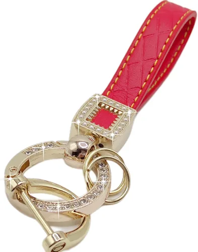 Miniatura 8 de Llavero de cuero de microfibra, llaveros de diamantes brillantes para mujer, soporte para llavero de automóvil con rotación de 360 grados
