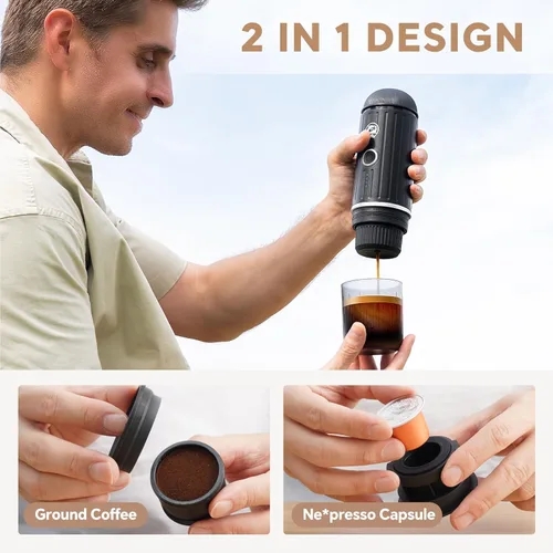 Miniatura 3 de i Cafilas Máquina de café espresso portátil autocalentable Cafetera a batería para acampar sin electricidad Café molido 2 en 1 y cápsula NS 19