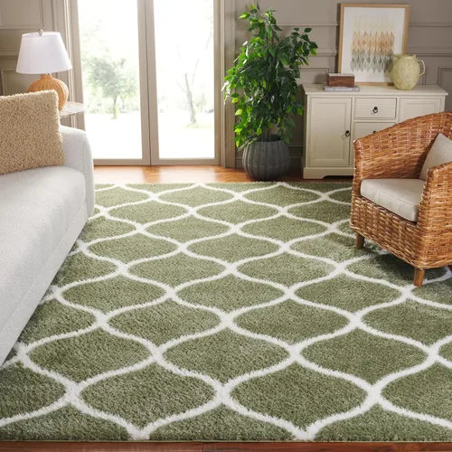 Miniatura 12 de SAFAVIEH Tahoe Shag Collection - Alfombra para pasillo, 2 x 9 pies, color beige y blanco, diseño de enrejado, no desprende pelusa y de fácil