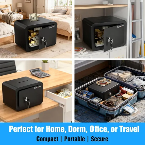 Miniatura 6 de Caja fuerte pequeña, cajas fuertes tipo casillero con llave y ranura para monedas, pequeñas cajas fuertes para dinero, seguridad doméstica