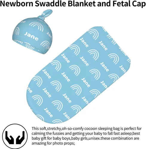 Miniatura 5 de Mantas personalizadas para bebé recién nacido, gorro con diadema para bebé, niña y niño con nombre, icono personalizado y fuentes, saco de envolver