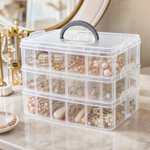 Miniatura 9 de Guyuyii Organizador de cuentas apilable de 3 niveles con divisores ajustables y asa, estuche de almacenamiento portátil para manualidades, costura