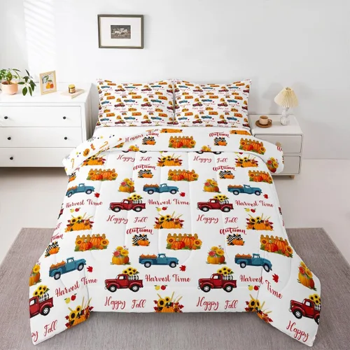 Miniatura 23 de Erosebridal Juego de edredón de gatos lindos para niños, juego de ropa de cama de calabaza y hoja de arce para niñas y niños, juego de edredón