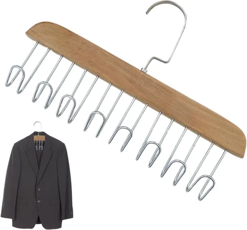 Miniatura 8 de Naysku Perchas para camisetas sin mangas, organizador de armario de madera para ahorrar espacio, rotación de 360°, resistente y organizador de Caqui
