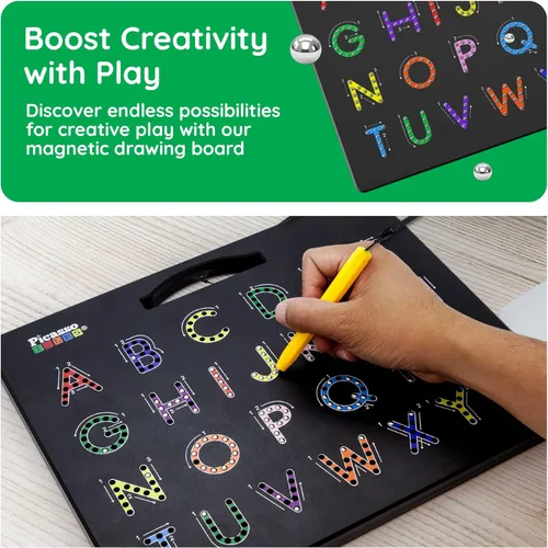 Miniatura 6 de PicassoTiles PTB02-BLK - Tablero de dibujo magnético 2 en 1, de 12 x 10 pulgadas, grande, con perlas magnéticas, con lado de alfabeto y matemáticas