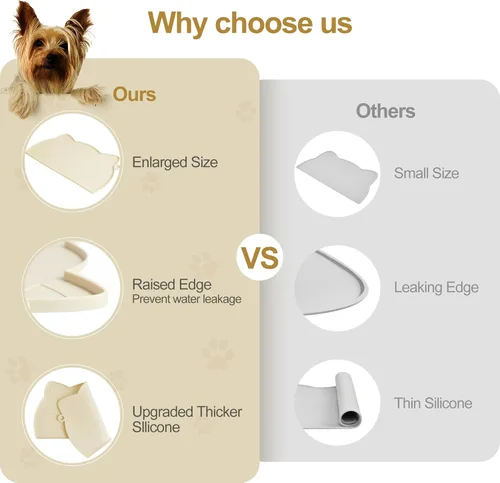 Miniatura 4 de Coomazy Tapete de alimentación para gatos y perros, tapete de silicona antideslizante más grueso con borde elevado, impermeable para alimentos