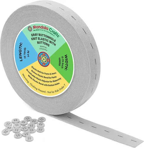 Miniatura 69 de Mandala Crafts Carrete de bandas elásticas anchas de 1/2 pulgada color beige para cinturas de pantalones, costura y manualidades DIY, 88 yardas