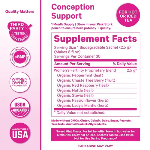 Miniatura 2 de Pink Stork - Té de fertilidad para la concepción y el equilibrio hormonal con menta orgánica, Vitex y hoja de frambuesa roja, sin cafeína, menta