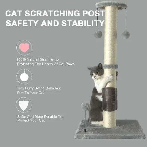 Miniatura 6 de PEEKAB Poste rascador para gatos de 32 pulgadas de alto, postes de sisal con bola colgante y cepillo de auto-masaje, rascador vertical para gatos