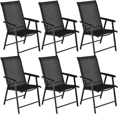 Miniatura 14 de S AFSTAR Juego de 4 sillas de patio, sillas de comedor plegables para exteriores con reposabrazos, sillas plegables para porche para césped, Negro