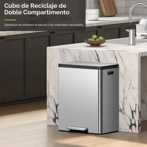 Miniatura 3 de EKO EcoCasa II - Bote de basura doble de 36 L + 24 L con cubo de reciclaje, cubo de basura de acero inoxidable con tapa, compartimento desodorante