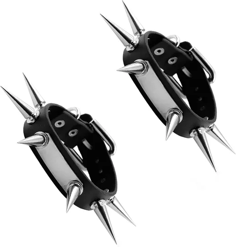 Miniatura 11 de Eigso Steampunk Retro Spike Cuff Bracelet para hombres y mujeres (negro)