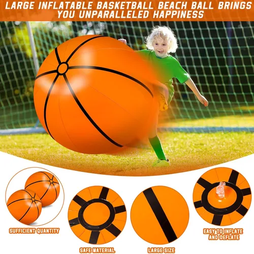 Miniatura 3 de Meooeck 4 unidades de baloncesto inflables de 27 pulgadas, decoraciones grandes de fiesta de baloncesto, bolas inflables gigantes