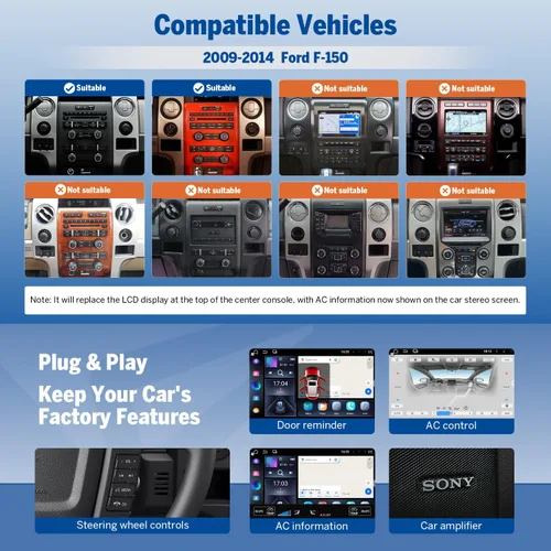 Miniatura 4 de Eonon Estéreo de coche de 9 pulgadas 4+64G para Ford F150 (2009-2014), Android 14 inalámbrico CarPlay y Android Auto, Bluetooth 5.4, pantalla táctil