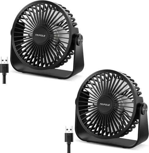 TriPole Ventilador de escritorio USB portátil, potente ventilador de escritorio personal de 3 velocidades con rotación de cabeza de 360° para el