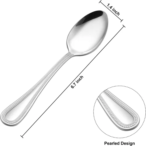Miniatura 2 de E-far Juego de 12 cucharaditas de acero inoxidable con borde perlado de 6.7 pulgadas, cucharas de té de postre pequeñas para el hogar, cocina