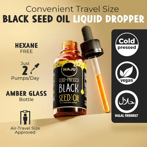Miniatura 3 de Maju Superfoods Aceite de semilla negra, 3 veces TQ, prensado en frío, tamaño de viaje, 100% aceite de semilla de comino negro turco, semilla negra