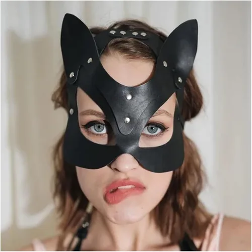 Miniatura 3 de Mumbobyswim Máscaras de cuero de gato y conejo para mujer, máscara de mascarada para cosplay, accesorio de disfraz de Halloween