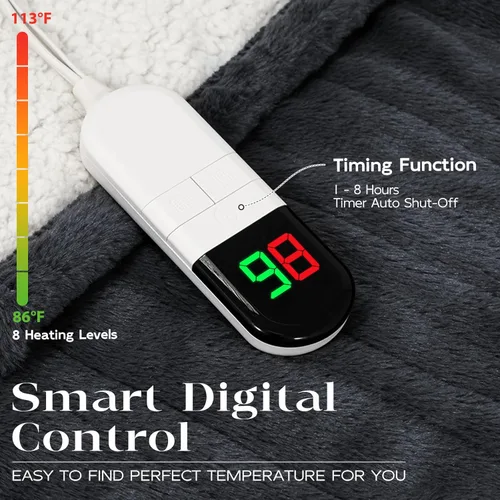 Miniatura 3 de Manta eléctrica premium doble 62"×84" - Manta eléctrica ultra acogedora y suave con 8 niveles de calefacción, manta de pelo sintético de conejo