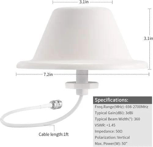 Miniatura 3 de XRDS-RF - Antena omnidireccional de techo para interiores, banda ancha de alto rendimiento 3G/4G/GSM/LTE con conector N-hembra para puerta de enlace