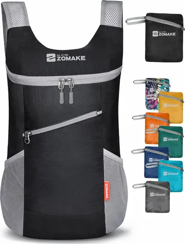 ZOMAKE Mochila ligera y plegable, mochila pequeña para senderismo, resistente al agua, bolsa de día para viajes (14L, negro)