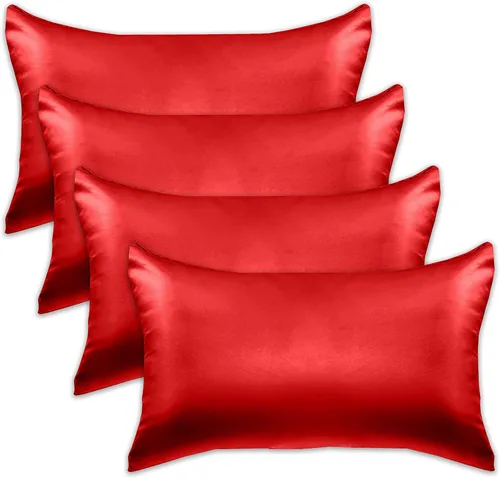Miniatura 68 de Elegant Comfort Juego de 4 fundas de almohada de satén de viscosa refrescante con cierre de cremallera oculto, suave como la seda para el cuidado