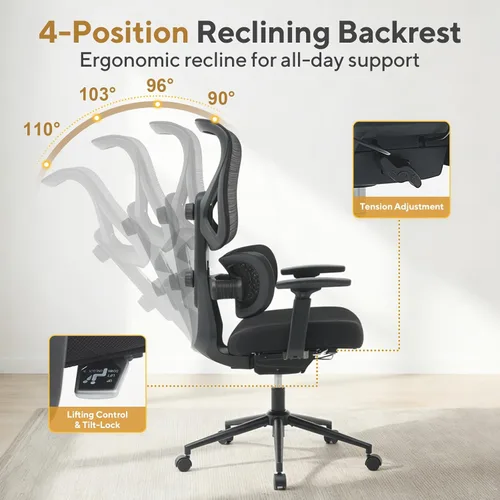 Miniatura 6 de Nouhaus Ergo Morph Silla de oficina ergonómica, sillas de oficina de malla con respaldo alto con soporte lumbar dinámico de doble zona, respaldo