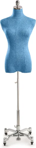 Miniatura 5 de TSC - Maniquí de forma de vestido de exhibición femenina en lienzo natural sobre base metálica con ruedas (bronce, grande)